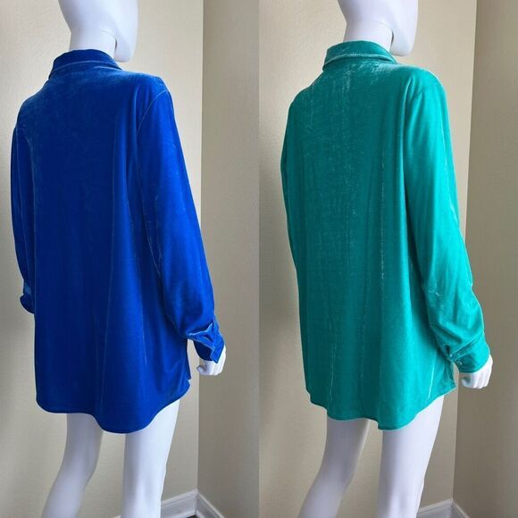 Soft Surroundings Womens Size L Stretch Velvet Boyfriend Button Down Tunic Shirt - Picture 10 of 15